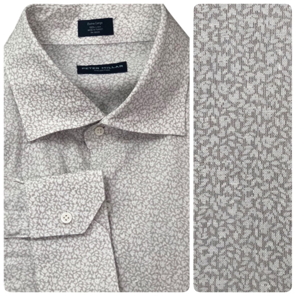 Peter Millar Collection Linen Button Up Shirt Gray White Floral
